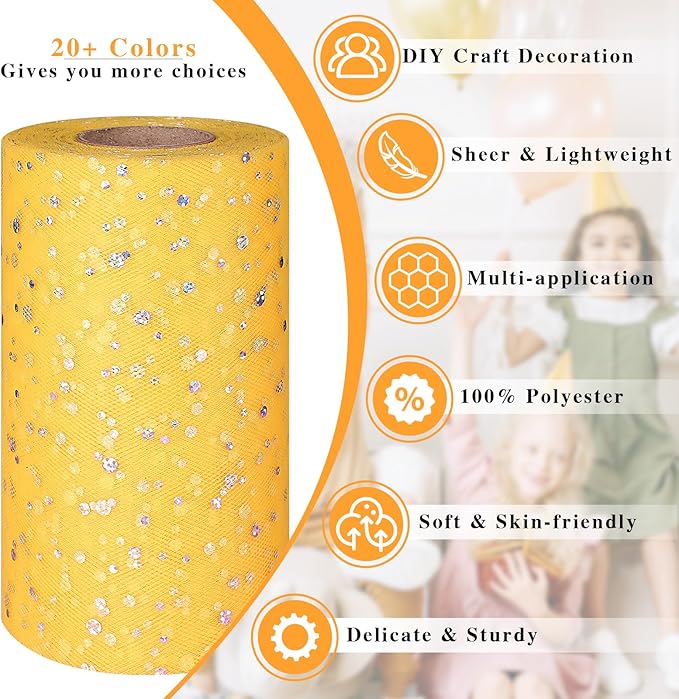 Glitter Tulle Rolls, 6” by 50 Yards Sequin Tule Netting Fabric Tulle - Image 2