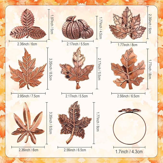 Remerry 8 Pcs Thanksgiving Napkin Ring Harvest Fall Leaf Pumpkin Holders Retro - Image 2
