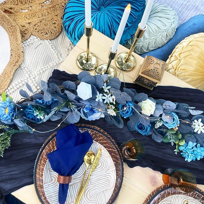 3 Pack Navy Blue Cheesecloth Table Runner 10FT Boho Gauze Cheese Cloth Table - Image 3