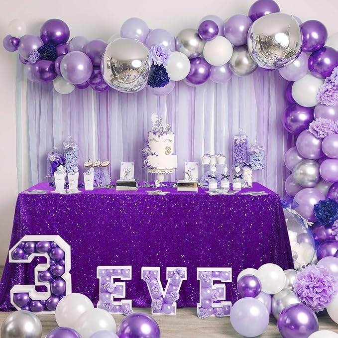 QueenDream Purple Tablecloth Sequin Fabric Table Cloths 90x90 Inch Halloween by QueenDream
