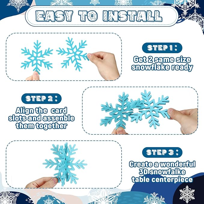 Bucherry 12 Pcs Wooden Snowflake Table Decor 3D Snowflake Tabletop Signs and - Image 6