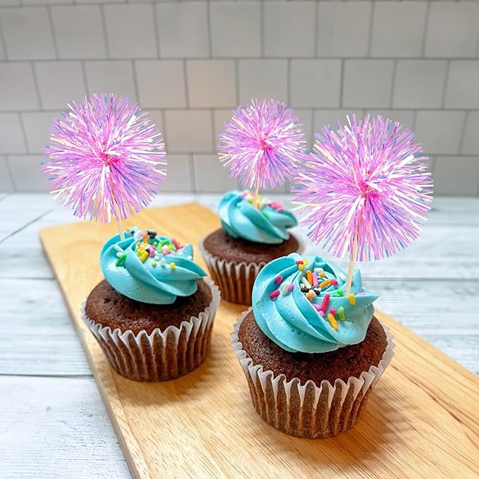 Ephlyn 30Pcs Foil Firework Cupcake Toppers Party Birthday Cake Toppers Supplies - Image 4