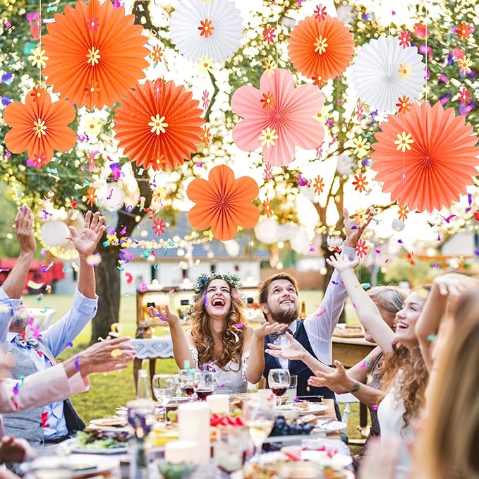 SUNBEAUTY Paper Fans Decorations Pink and Orange Party Decorations Flower Party - Image 4