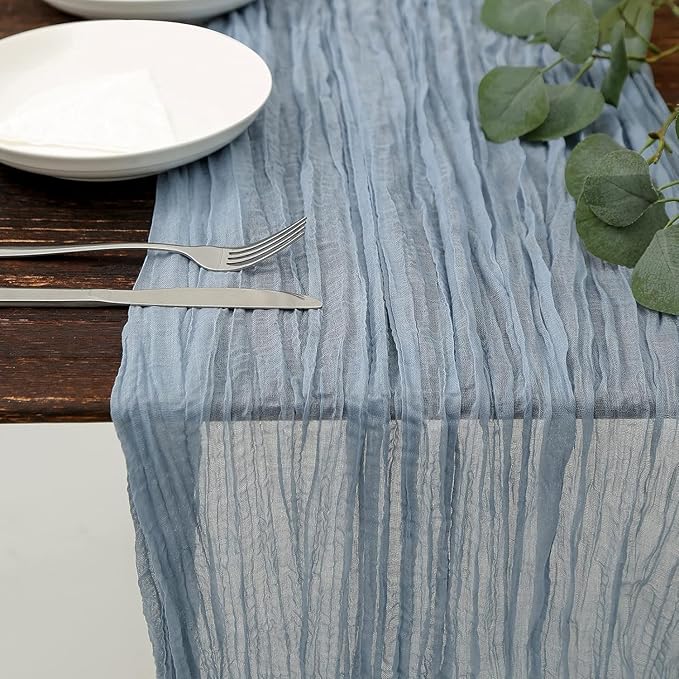 12Pcs Gray-Blue Cheesecloth Table Runner 120 Inch10FT Gray-Blue Rustic Boho - Image 6