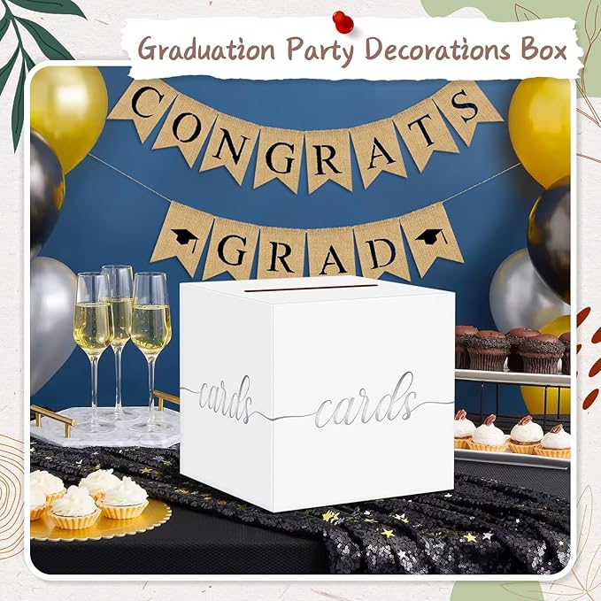 QIKSION White Wedding Card Box, Wedding Reception, Graduation, Baby Shower - Image 5