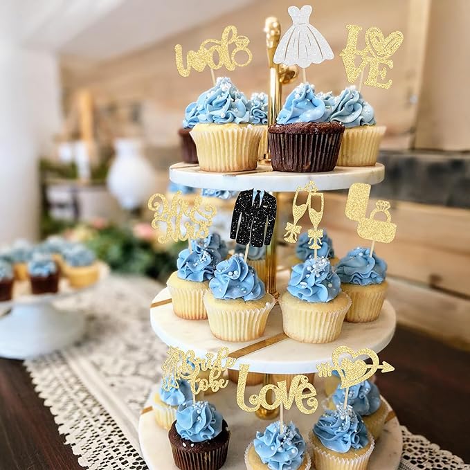 Ephlyn 30Pcs Bride to be Cupcake Toppers Glitter Diamond Ring Love I Do Cupcake - Image 6
