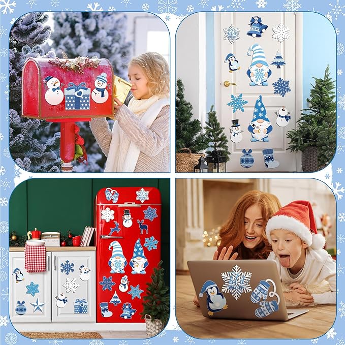 Xuhal 25 Pcs Christmas Magnets Decoration Winter Blue Gnome Snowman Snowflake - Image 7