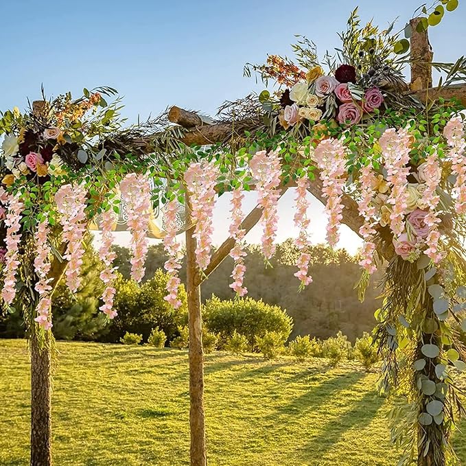 24 Pack Light Pink Wisteria Hanging Flowers Garland, 3.77 Feet Artificial - Image 7