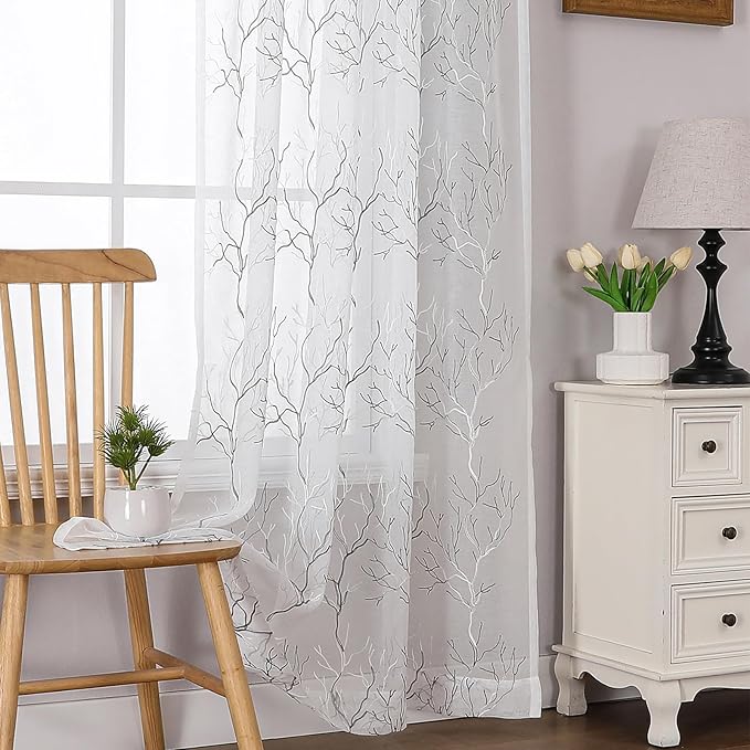 VISIONTEX Sheer Curtains 95 inch Length 2 Panels Set, Decorative Grey Coral - Image 5