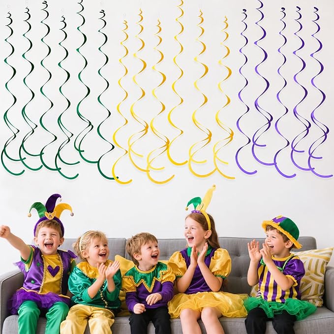 36 Pcs Green Yellow Purple Hanging Swirl Decorations Felt Swirl Streamer Spiral - Image 7