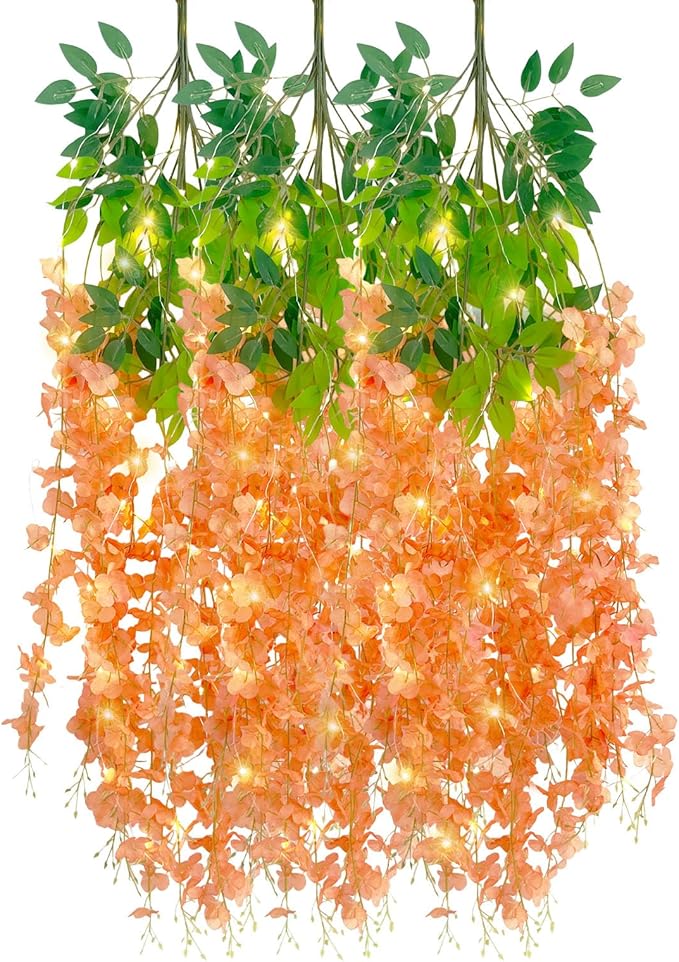 12 Pack Orange Wisteria Hanging Flowers Garland by Luerbi