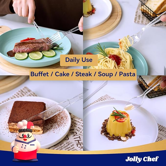 JOLLY CHEF 360 Count Heavy Duty Clear Plastic Silverware-180 Forks, 120 Spoons - Image 7