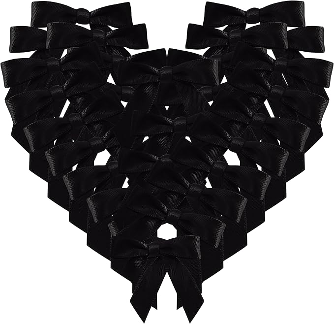 50pcs 1-1/2" Mini Black Satin Ribbon Bows Without Twist Ties by Micomon