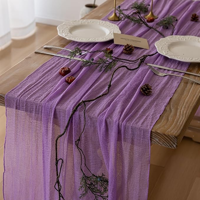 Table Runner Lavender Gauze Rustic Boho Lilac Cheesecloth Grape Table Runner by KEKETOARRANGE