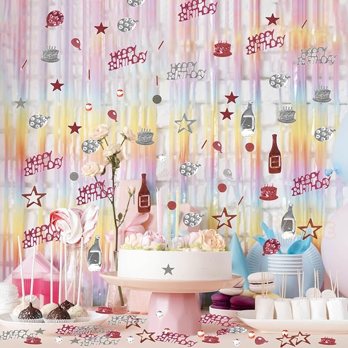VHUWE Happy Birthday Confetti, 1.6 oz Rose Gold Silver Cake Balloon Star Goblet - Image 7