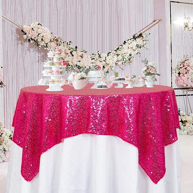 ShinyBeauty Hot Pink Tablecloths Square 36X36 Inch 2 Pieces Small Tablecloth - Image 2