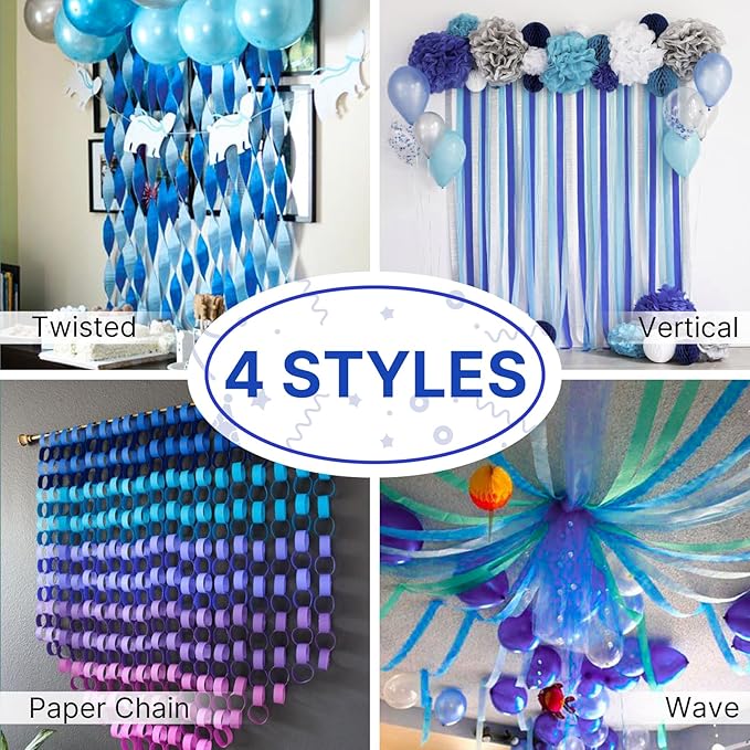PartyWoo Blue Crepe Paper Streamers 4 Rolls 328 ft Pack of Royal Blue Crepe - Image 6