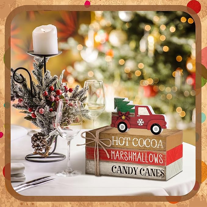 4 Pcs Christmas Table Decorations Red Truck Winter Tiered Tray Decorations - Image 5