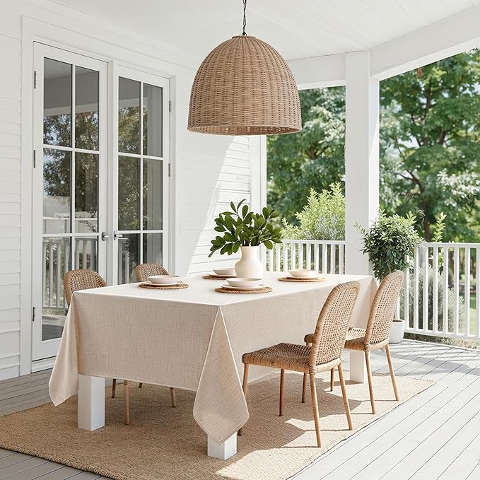 MIULEE Ivory Linen Tablecloth 52x70 Inch Rectangle Table Cloth Waterproof - Image 8