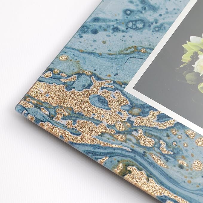 Cuspin 5x7 Blue Picture Frame, Luxury Blue and Gold Glass Wedding Frame 8x10 - Image 3