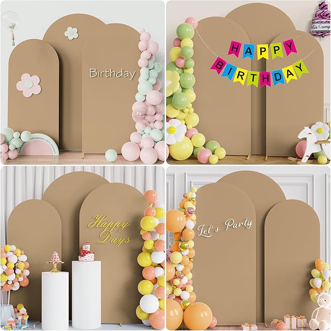 Fomcet Set of 3 Wedding Arch Covers 6FT, 7.2FT Khaki 2-Sided Round Top Spandex - Image 5