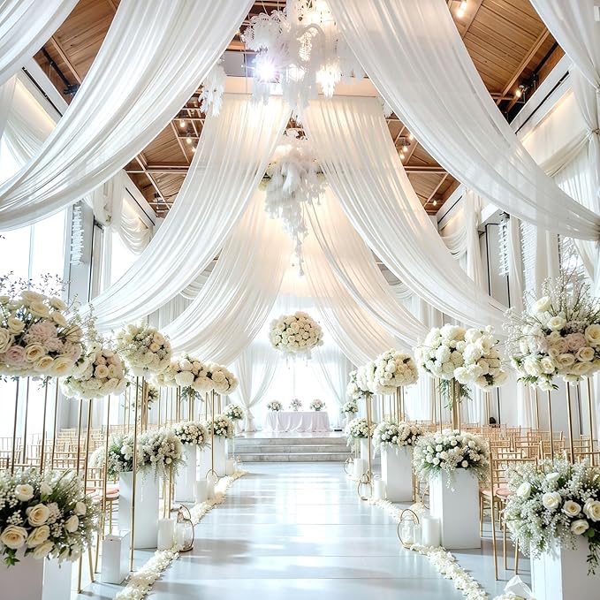 PARTISKY Wedding Arch Draping Fabric, 1 Panel 18FT White Drapes Chiffon Fabric - Image 6