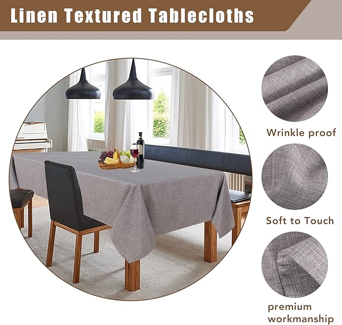 Fitable Faux Linen Tablecloth Rectangle 60 x 102 Inch - Image 3