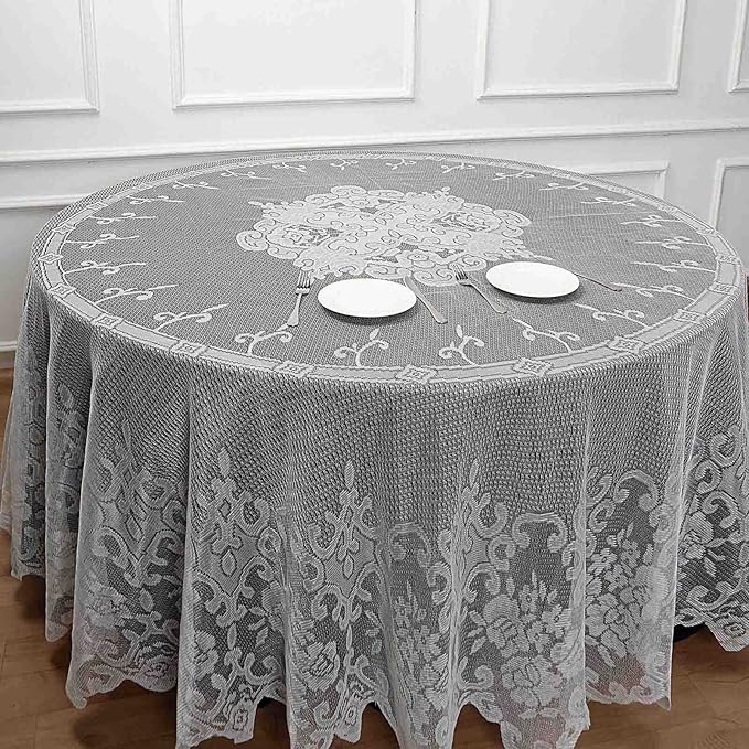 Tableclothsfactory 120" Ivory Premium Lace Round Tablecloth - Image 7