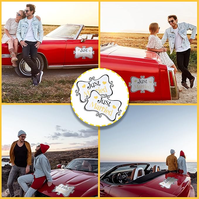 2 Pcs Large Just Married Car Decorations Just Married Car Magnets Sign - Image 5
