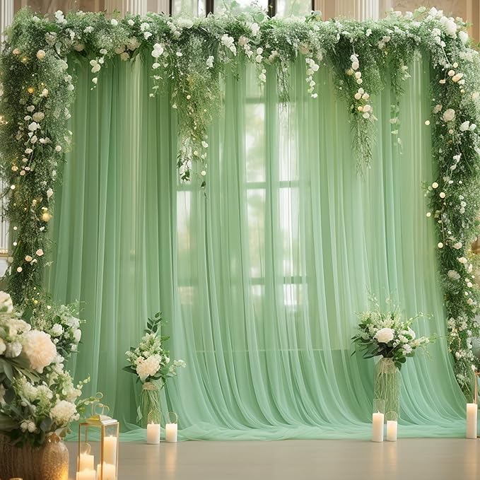 20x10 Green Tulle Backdrop Curtains - Image 2