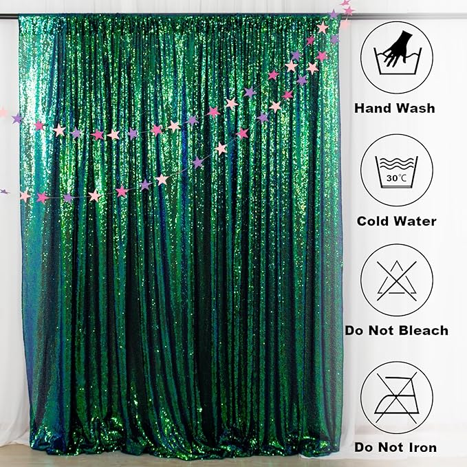 ShinyBeauty Iridescent Green Sequin Backdrop 20x10FT Glitter Fabric Photograph - Image 5