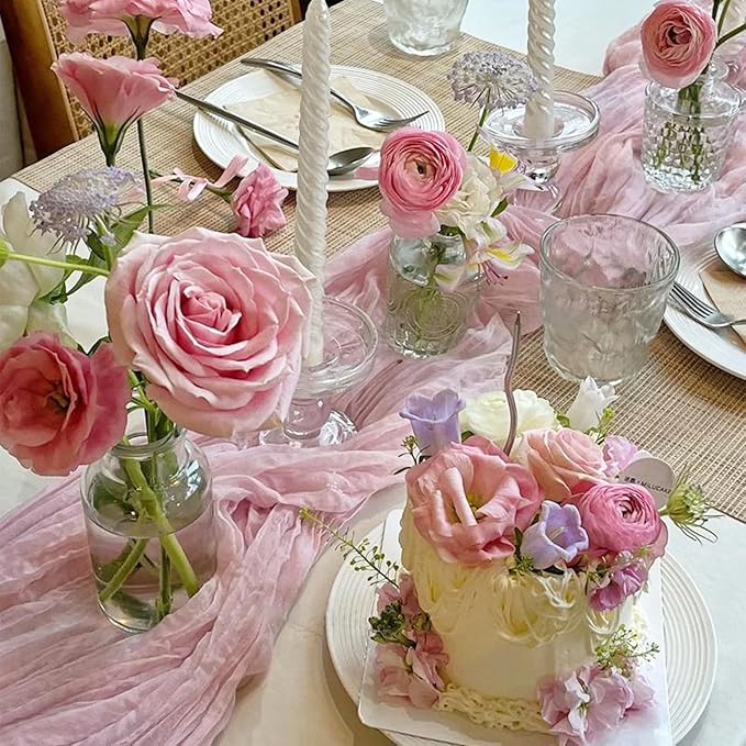 3 Pack Light Pink Cheesecloth Table Runner Gauze Table Runner Rustic Sheer - Image 2