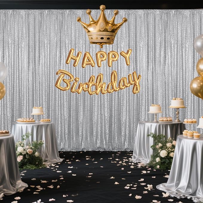 Silver Sequin Backdrop Curtain 2 Pieces 2FTx8FT Glitter Photography Backdrop - Image 3