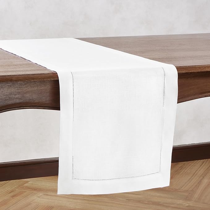White Table Runner 72 inches Long – 100% Pure Linen Hemstitch 14 x 72 Inch - Image 4