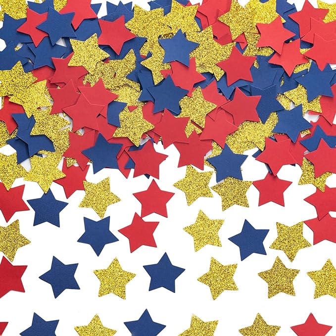 MOWO Gold Blue and Red Star Confetti Table Decoration by MOWO