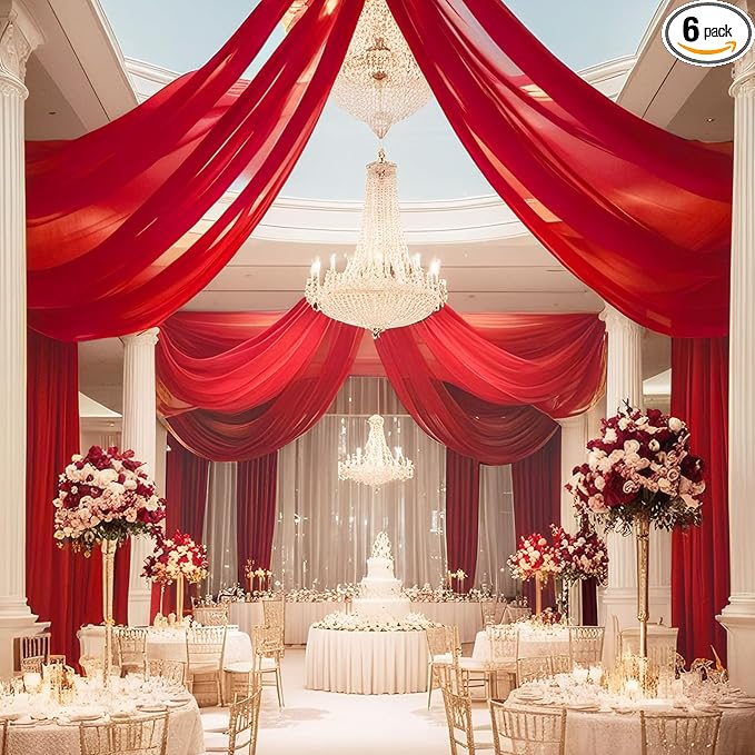 DUOBAO Ceiling Drapes 5FTx10FT Red Backdrop Curtains by DUOBAO