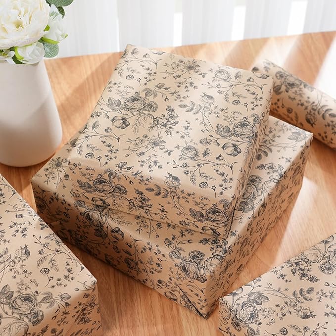 Ulmasinn Kraft Floral Wrapping Paper Roll - Image 7