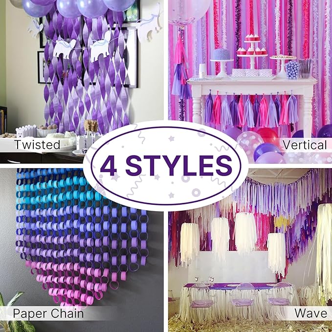 PartyWoo Purple Crepe Paper Streamers 4pcs 328ft Pack of Dark Purple Crepe - Image 6