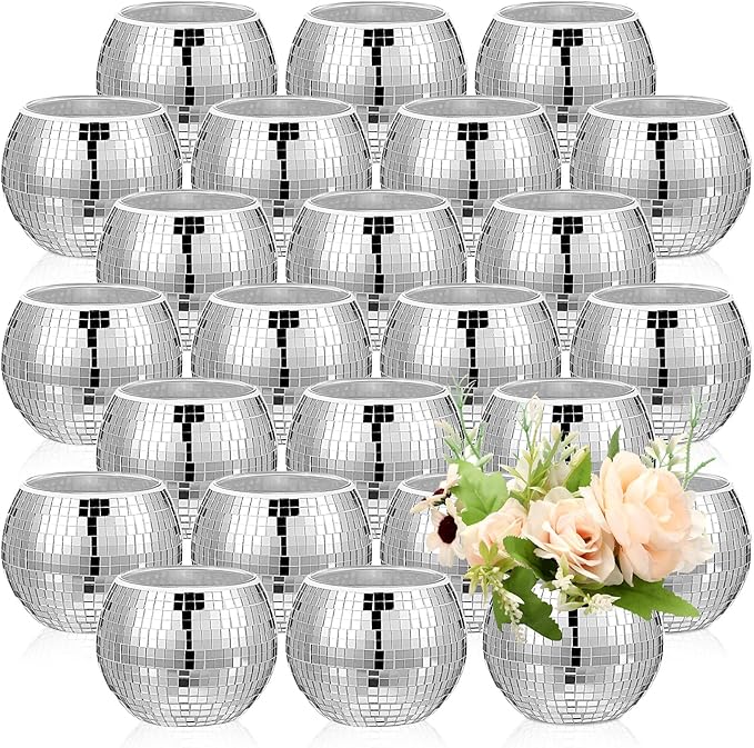 Jinei 24 Pcs Disco Vases Bulk Silver Mirror Disco Ball Flower Glass Ball by Jinei