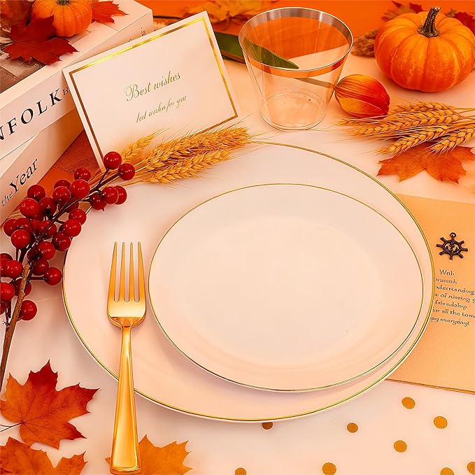 Festiva 176Pcs White and Gold Plastic Plates - Image 5