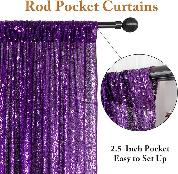 ShinyBeauty 4 Panels Purple Sequin Curtains | 2Ft x 8Ft Sparkle Photo Backdrop - Image 4