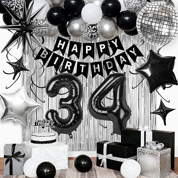 34th Birthday Decorations for Men Women, Fringe Curtains Kit by Birthdaypartyexpert
