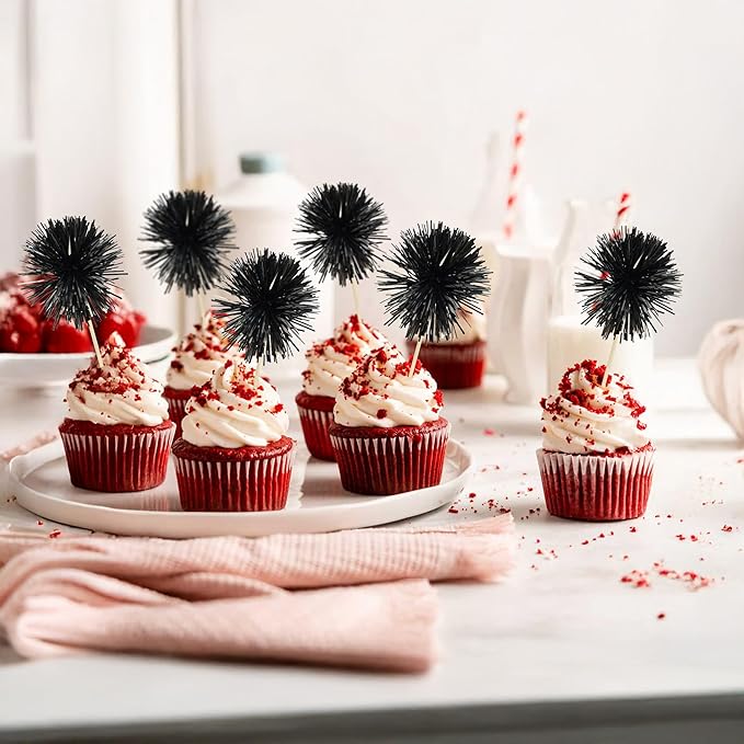 Ephlyn 30Pcs Foil Firework Cupcake Toppers Sparkle Tinsel Cupcake Picks Happy - Image 6