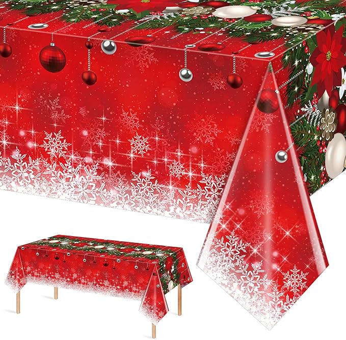 1Pieces Merry Christmas Tablecloth Plastic Christmas Tree Ball Table Cover by JectivsPartyDecorations