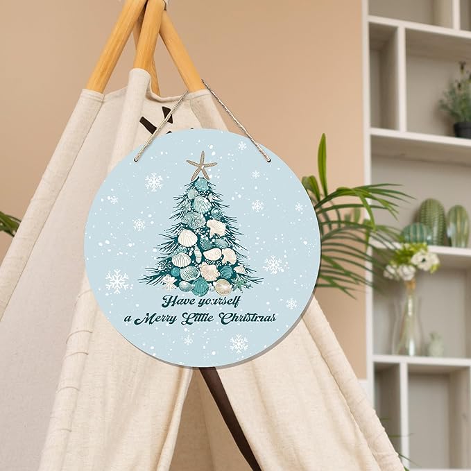 CGBHW Coastal Christmas Tree Wooden Sign, Ocean Coastal Holiday Christmas Xmas - Image 5
