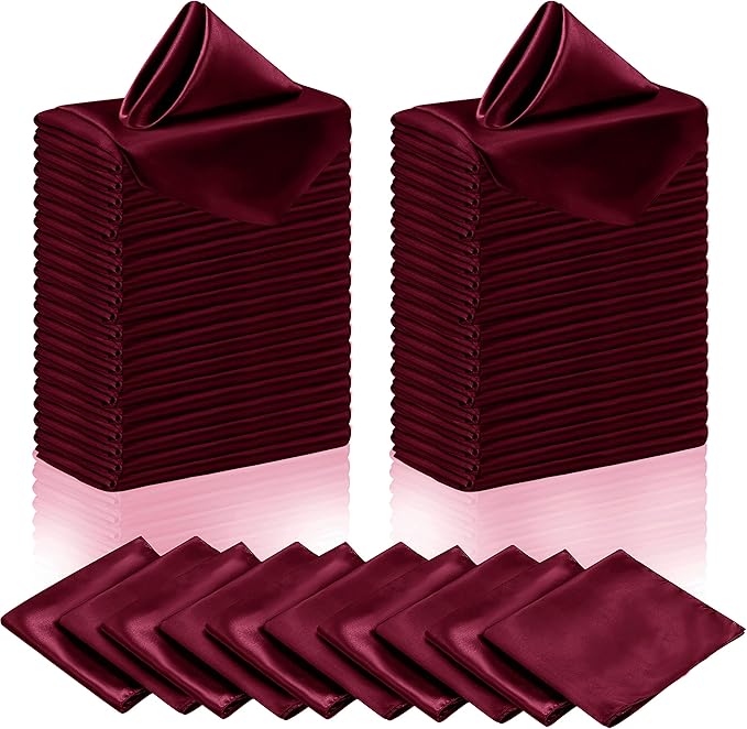 Manyshofu 60 Pieces Maroon Satin Napkins by Manyshofu