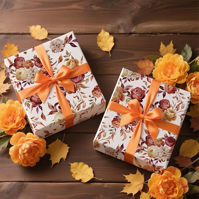 RUSPEPA Fall Floral Wrapping Paper Roll - Image 4