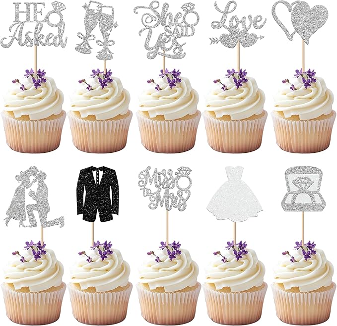 30 Pack Bride to be Cupcake Toppers Glitter Diamond Ring I Do Love Cupcake by YCTHUNFISH