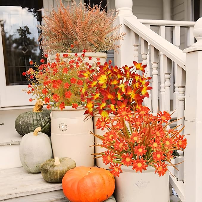 16Pcs Artificial Fall Flowers Outdoor Fake Fall Plants UV Resistant Autumn - Image 4