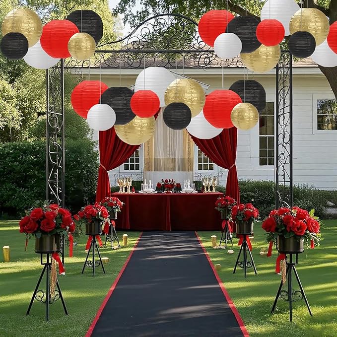Black Red White Paper Lanterns Decorative 12pcs Party Hanging Decorations - Image 6
